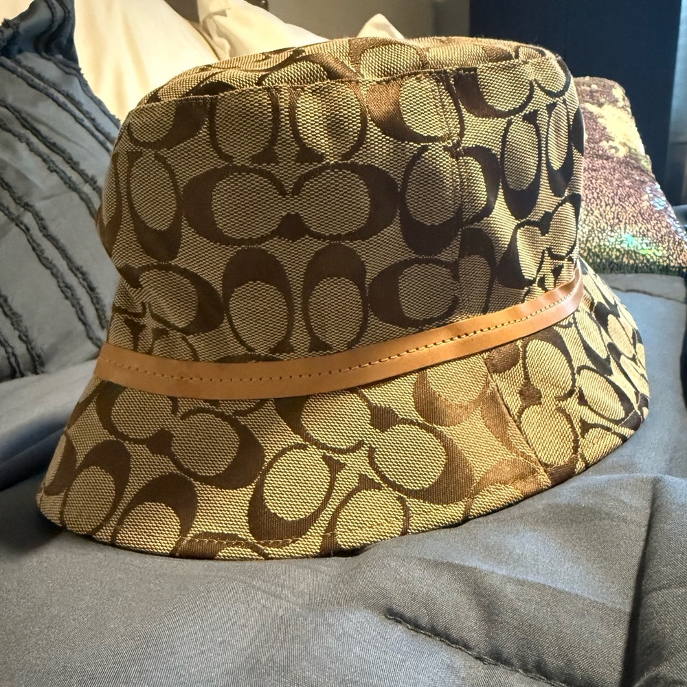 Coach Brown and Tan Signature Bucket Hat